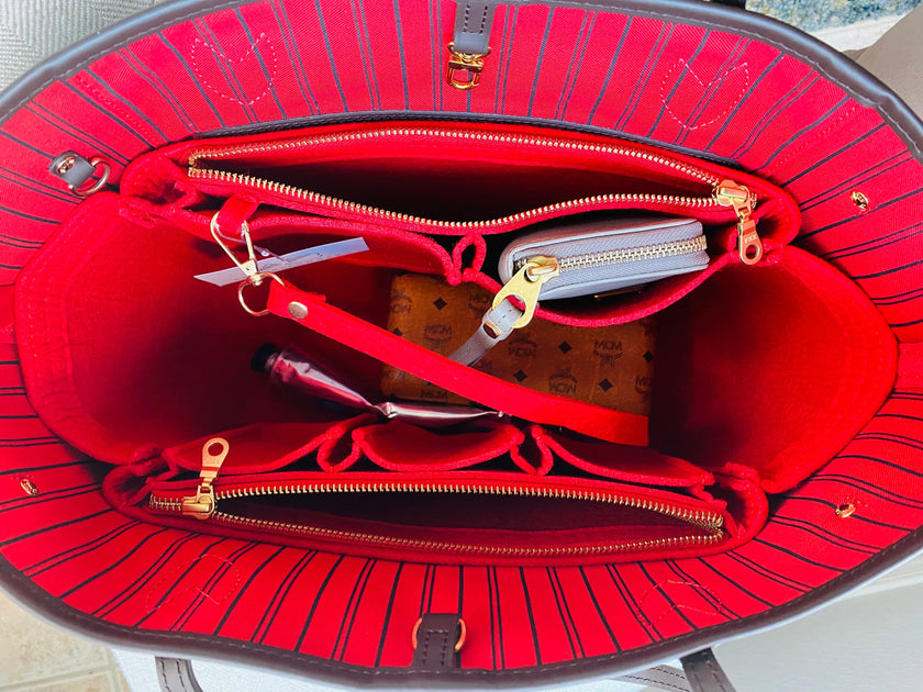 BACK-IN! LV Neverfull NF GM Purse Organizer with Zippers, Cherry Red Only  @AlgorithmBags® for Louis Vuitton, 3mm Felt