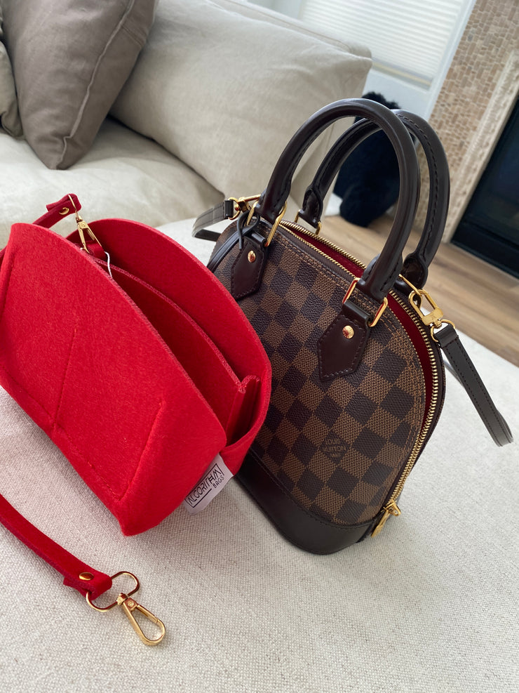 LV-Alma-BB-luxury purse-Organizer-Insert-Liner Protector-Shaper-with key clip key keeps 3mm felt cherry-red-Only @AlgorithmBags design for -louis-vuitton