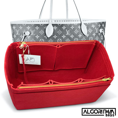 LV-Louis-Vuitton-Neverfull-NF-Luxury-purse-organizer-tote-insert-with-zippers-liner-cherry-red-thief-proof-zip-zippers-LV-Louis-Vuitton-AlgorithmBags-luxury