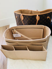 New! LV Neverfull NF GM Organizer Insert Liner Shaper Divider Protector with detachable middle compartment for water bottles and key clip keepers Only @AlgorithmBags® for Louis Vuitton