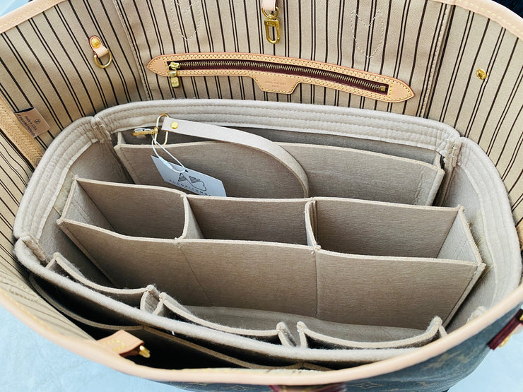 New! LV Neverfull NF GM Organizer Insert Liner Shaper Divider Protector with detachable middle compartment for water bottles and key clip keepers Only @AlgorithmBags® for Louis Vuitton