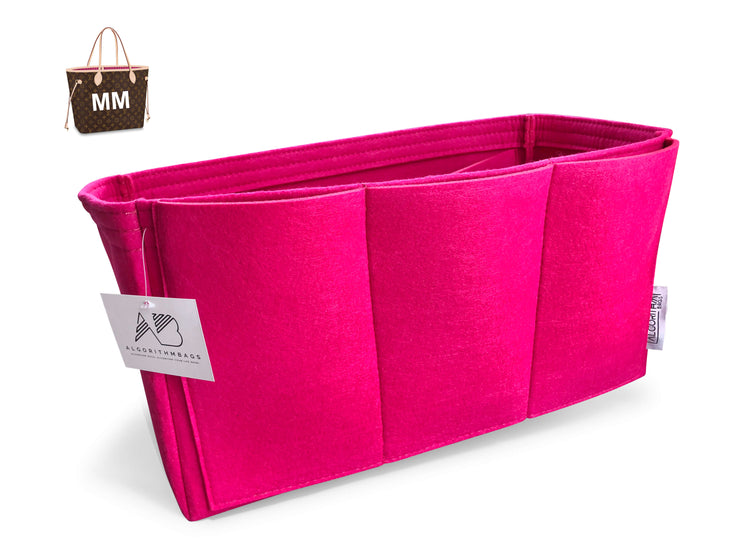 Exclusive design for louis vuitton lv neverfull gm mm purse organizer insert zip zipper 3mm felt liner shaper divider protector keyring key Peony Pivoine Fuchsia AlgorithmBags