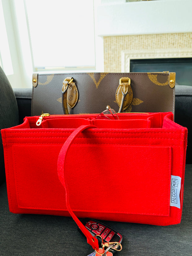 LV Bag Organizer Insert for Louis Vuitton OnTheGo liner shaper divider 3mm felt Red Only @AlgorithmBags® design
