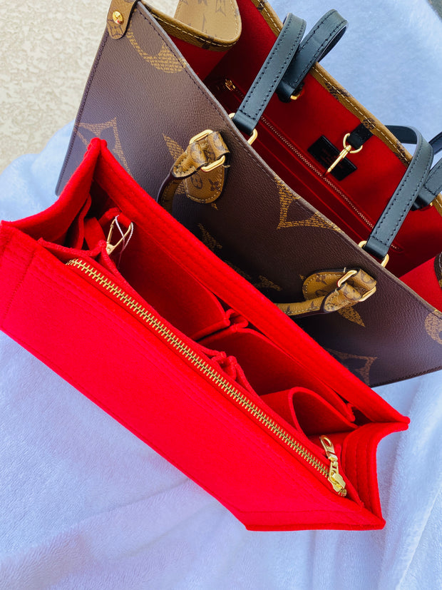 LV Bag Organizer Insert for Louis Vuitton OnTheGo liner shaper divider 3mm felt Red Only @AlgorithmBags® design