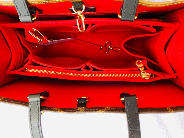 LV Bag Organizer Insert for Louis Vuitton OnTheGo liner shaper divider 3mm felt Red Only @AlgorithmBags® design