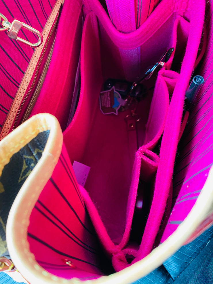 AlgorithmBags for Louis Vuitton LV Neverfull Organizer Insert pivoine peony fuchsia pink key ring water bottle 3mm felt