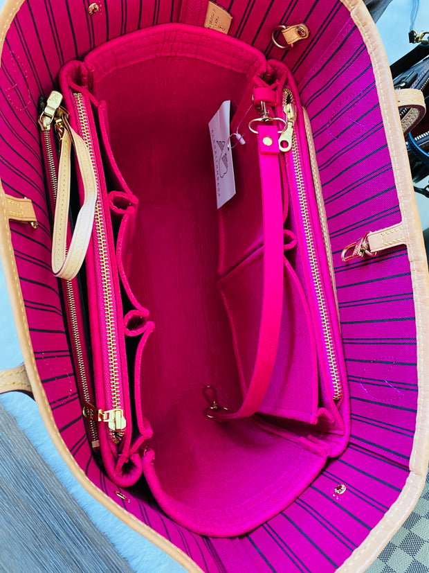 Exclusive design for louis vuitton lv neverfull gm mm purse organizer insert zip zipper 3mm felt liner shaper divider protector keyring key Peony Pivoine Fuchsia AlgorithmBags