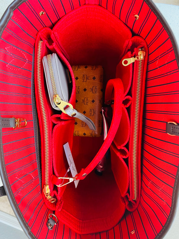Exclusive design for louis vuitton lv neverfull gm mm purse organizer insert zip zipper 3mm felt liner shaper divider protector keyring key red cherry AlgorithmBags