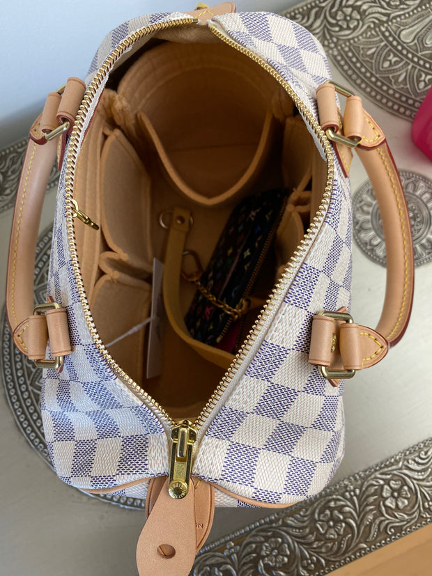 Louis Vuiton LV Speedy 35 organizer insert Liner Base Shaper Damier Azur Tan Beige only available at AlgorithmBags