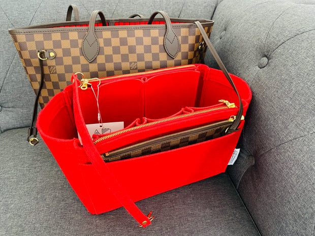 Neverfull mm organizer purse tote insert liner cherry red thief proof zip zippers LV Louis Vuitton AlgorithmBags luxury purse organizer