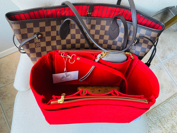 Exclusive design for louis vuitton lv neverfull gm mm purse organizer insert zip zipper 3mm felt liner shaper divider protector keyring key red cherry AlgorithmBags